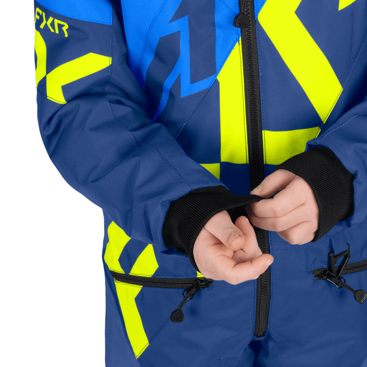 FXR Ch Cold Cross CX Monosuit 26, blue/dark blue/hivis